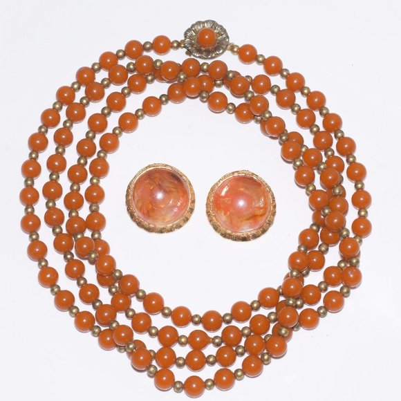 VTG 1930s Butterscotch Amber / Orange Bakelite Set - Picture 1 of 8